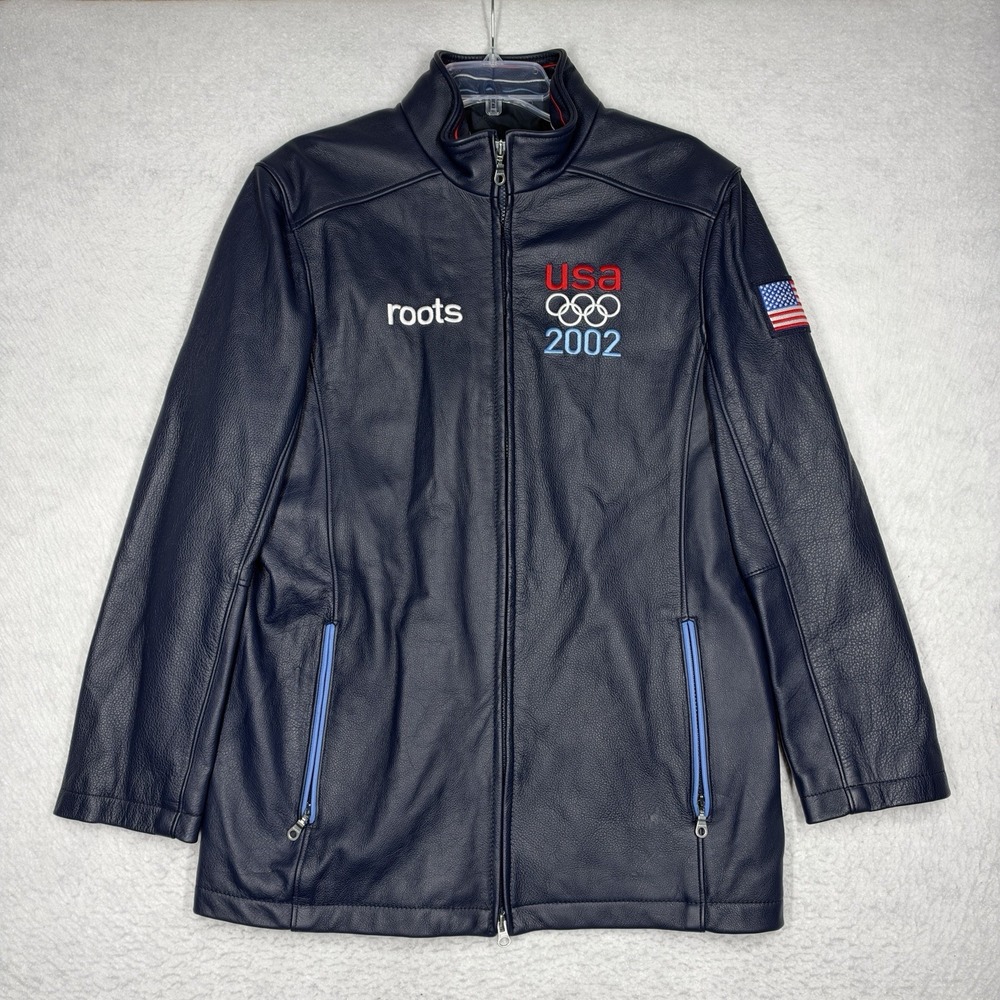 Vintage Roots 2002 Salt Lake City Leather Olympic Jacket Team USA  Blue Men's S